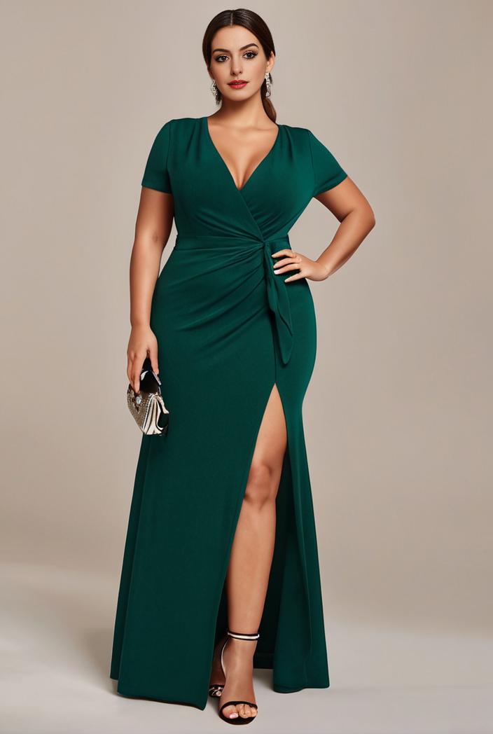 plus size front slit short sleeve with sequin mother of the bride dress 147938