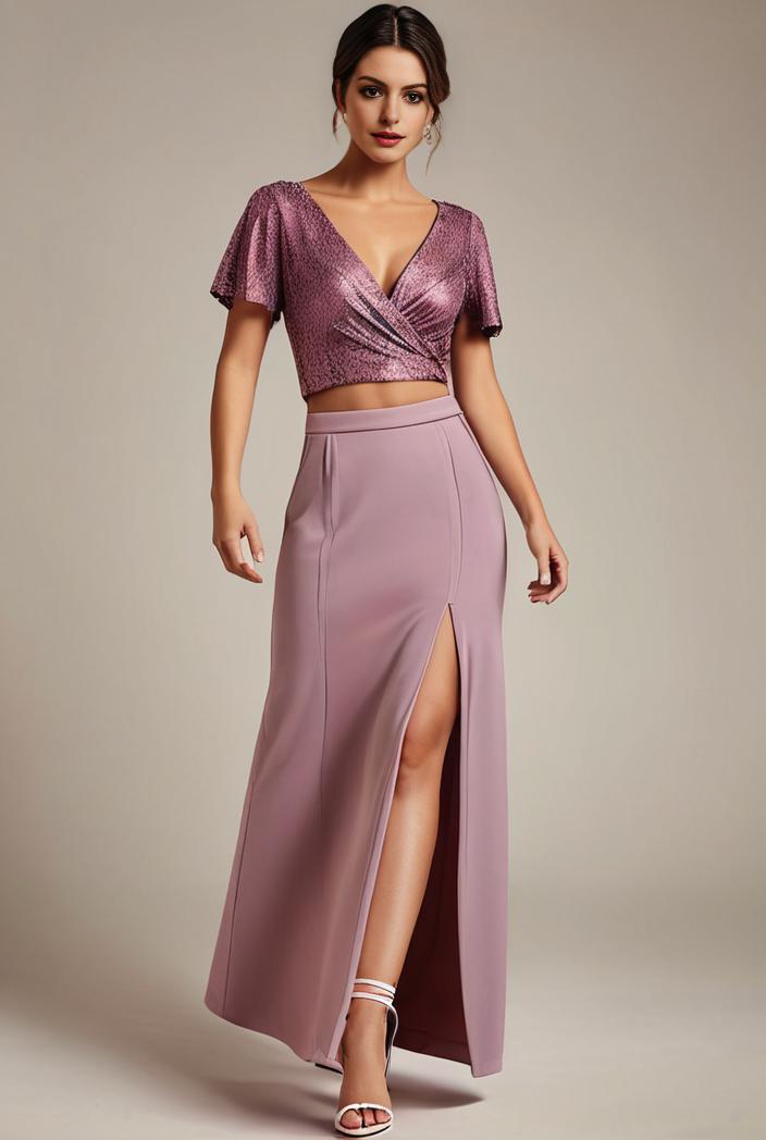 plus size front slit short sleeve with sequin mother of the bride dress 147941