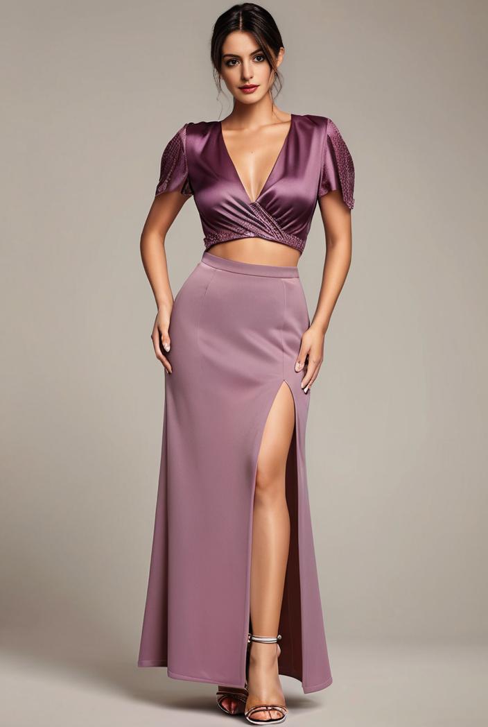 plus size front slit short sleeve with sequin mother of the bride dress 147964