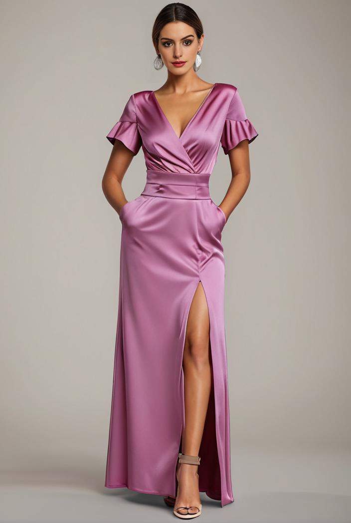 plus size front slit short sleeve with sequin mother of the bride dress 147972