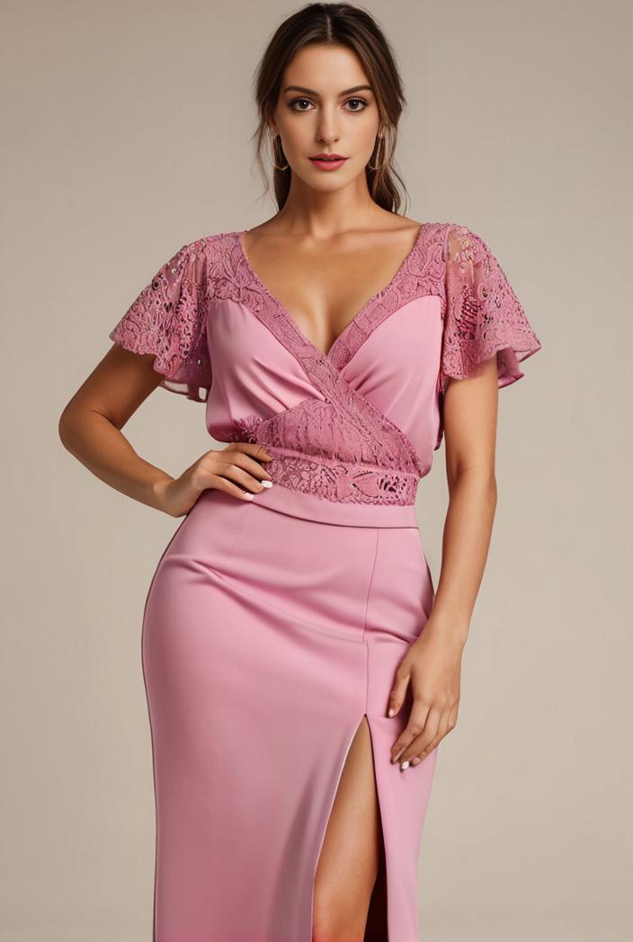 plus size front slit short sleeve with sequin mother of the bride dress 147975