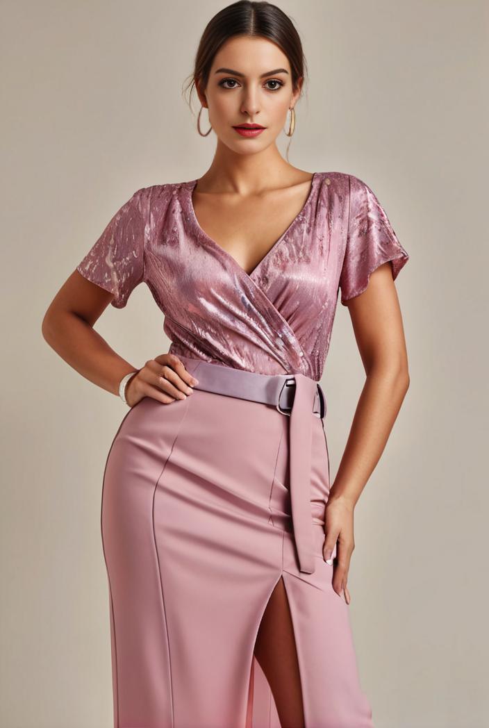 plus size front slit short sleeve with sequin mother of the bride dress 147979