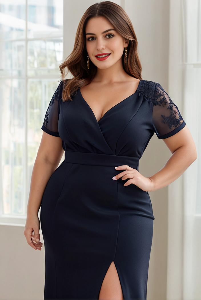 plus size front slit short sleeve with sequin mother of the bride dress 147988