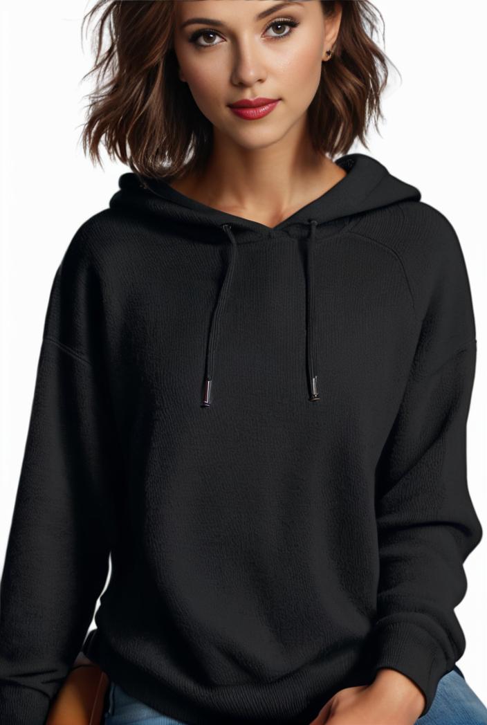 plus size casual hoodie women s plus solid ribbed long sleeve slight stretch hoodie drawstring sweatshirt 126238