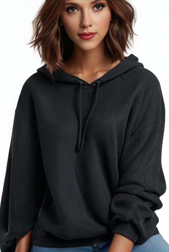 plus size casual hoodie women s plus solid ribbed long sleeve slight stretch hoodie drawstring sweatshirt 126243