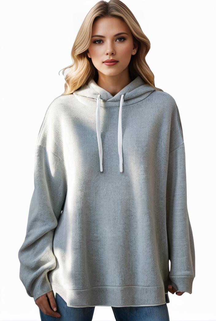 plus size casual hoodie women s plus solid ribbed long sleeve slight stretch hoodie drawstring sweatshirt 126262