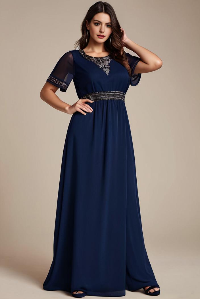 plus size simple chiffon pleated a line round neckline bridesmaid dress 149781