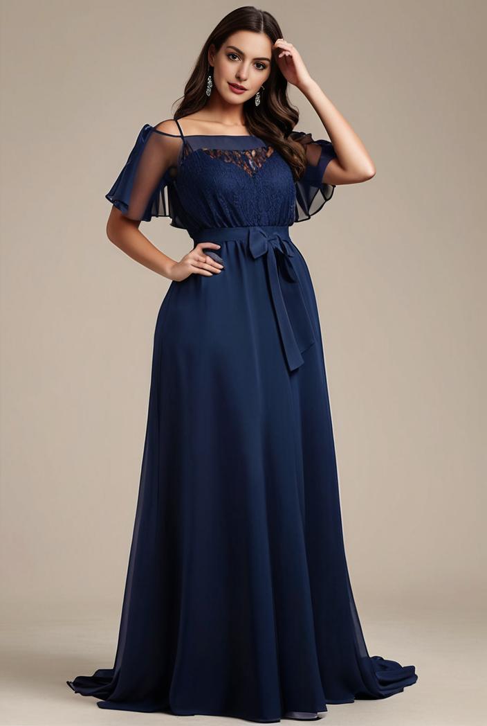 plus size simple chiffon pleated a line round neckline bridesmaid dress 149782