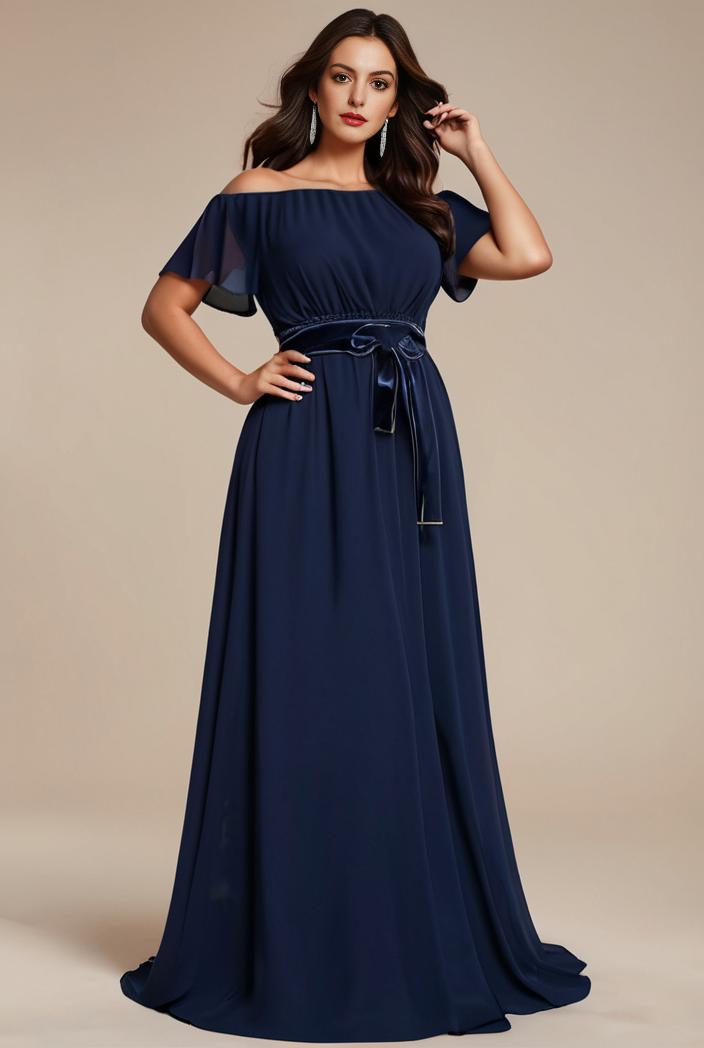 plus size simple chiffon pleated a line round neckline bridesmaid dress 149783