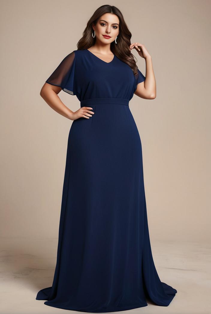 plus size simple chiffon pleated a line round neckline bridesmaid dress 149784