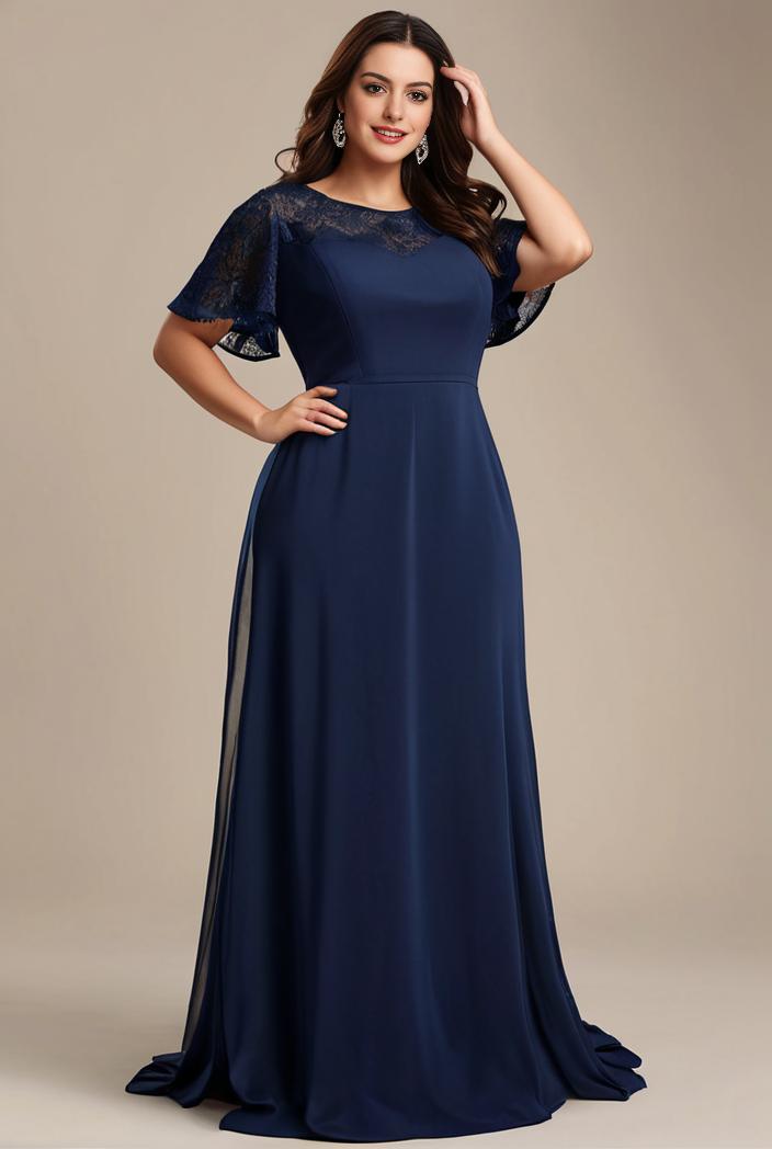 plus size simple chiffon pleated a line round neckline bridesmaid dress 149785