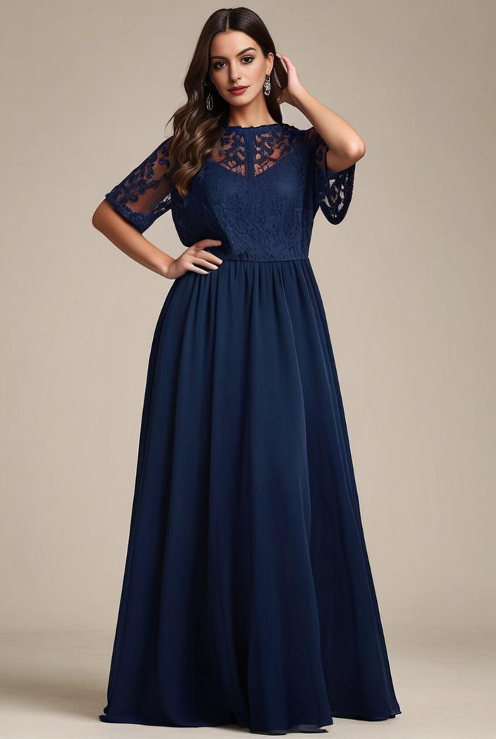 plus size simple chiffon pleated a line round neckline bridesmaid dress 149790