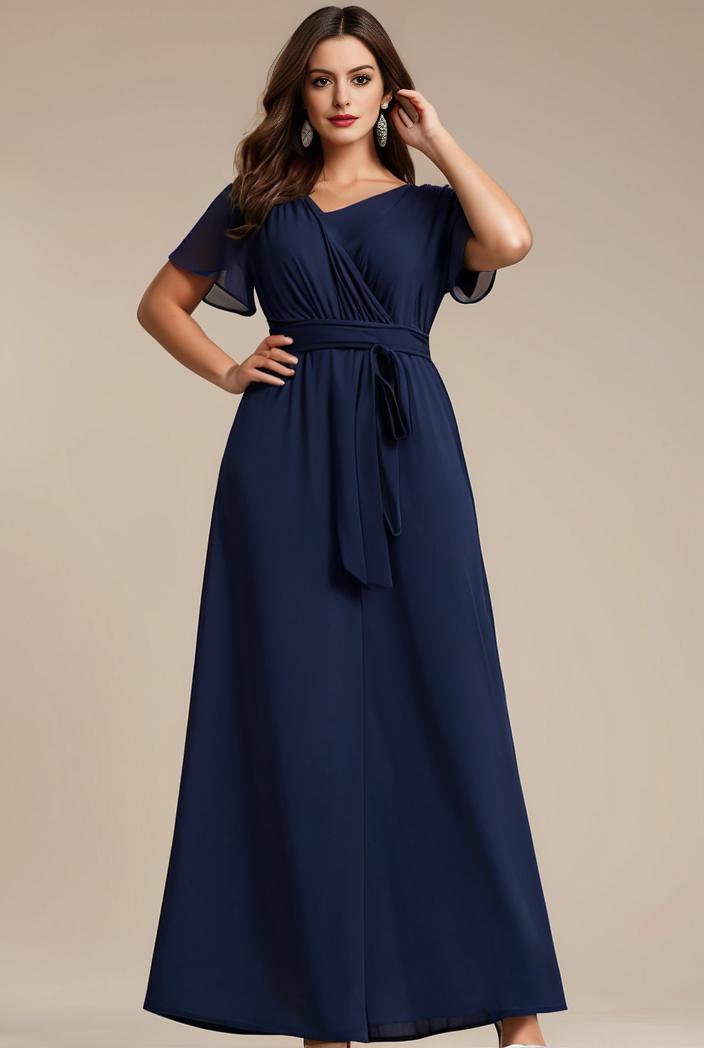 plus size simple chiffon pleated a line round neckline bridesmaid dress 149791