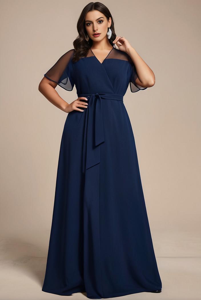 plus size simple chiffon pleated a line round neckline bridesmaid dress 149792