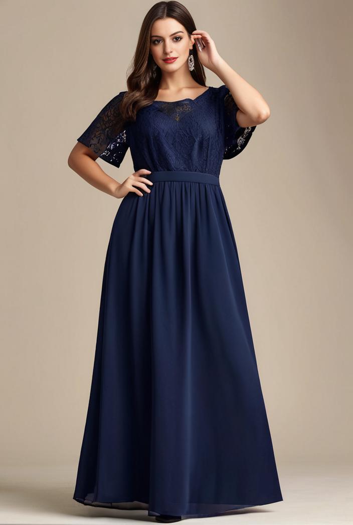 plus size simple chiffon pleated a line round neckline bridesmaid dress 149793