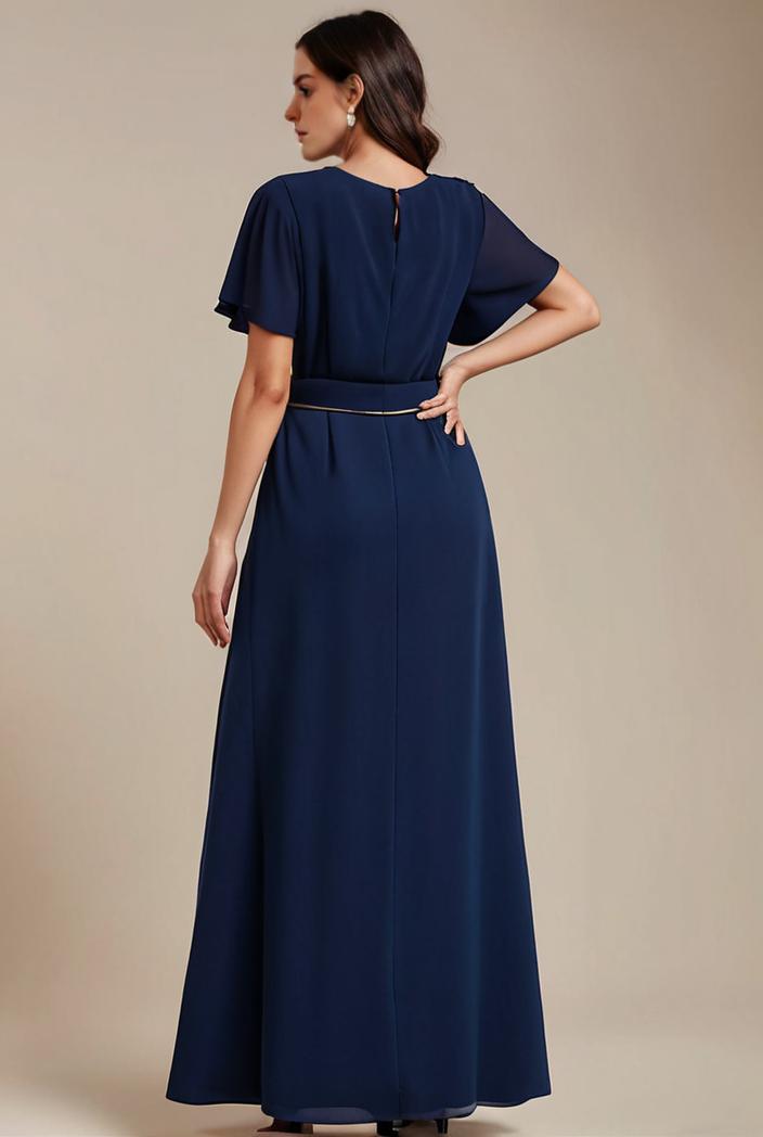 plus size simple chiffon pleated a line round neckline bridesmaid dress 149796