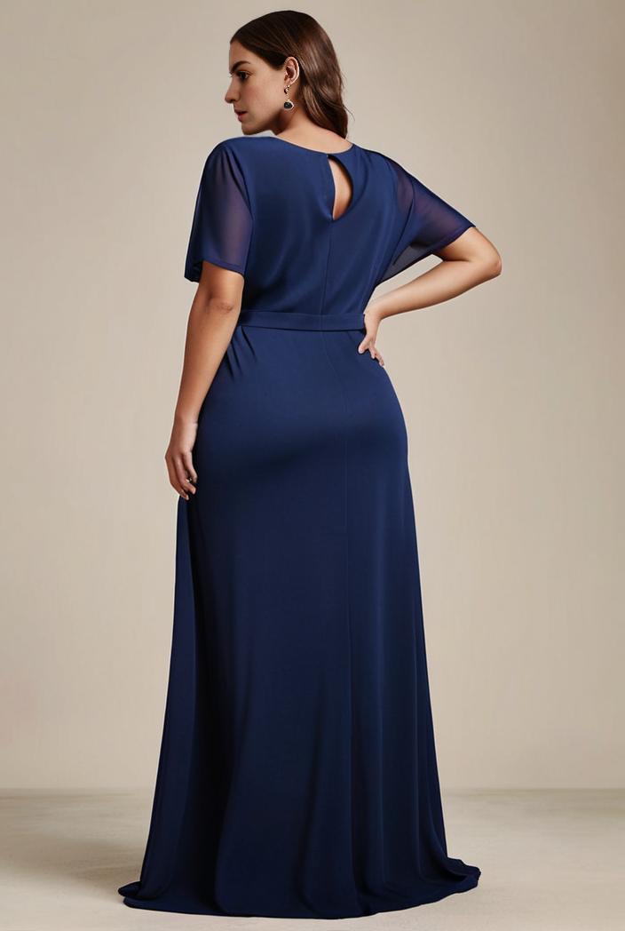 plus size simple chiffon pleated a line round neckline bridesmaid dress 149797