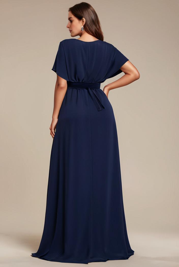 plus size simple chiffon pleated a line round neckline bridesmaid dress 149798