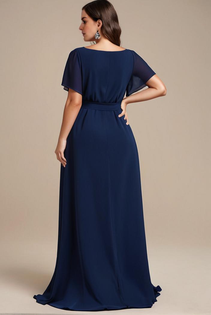 plus size simple chiffon pleated a line round neckline bridesmaid dress 149803