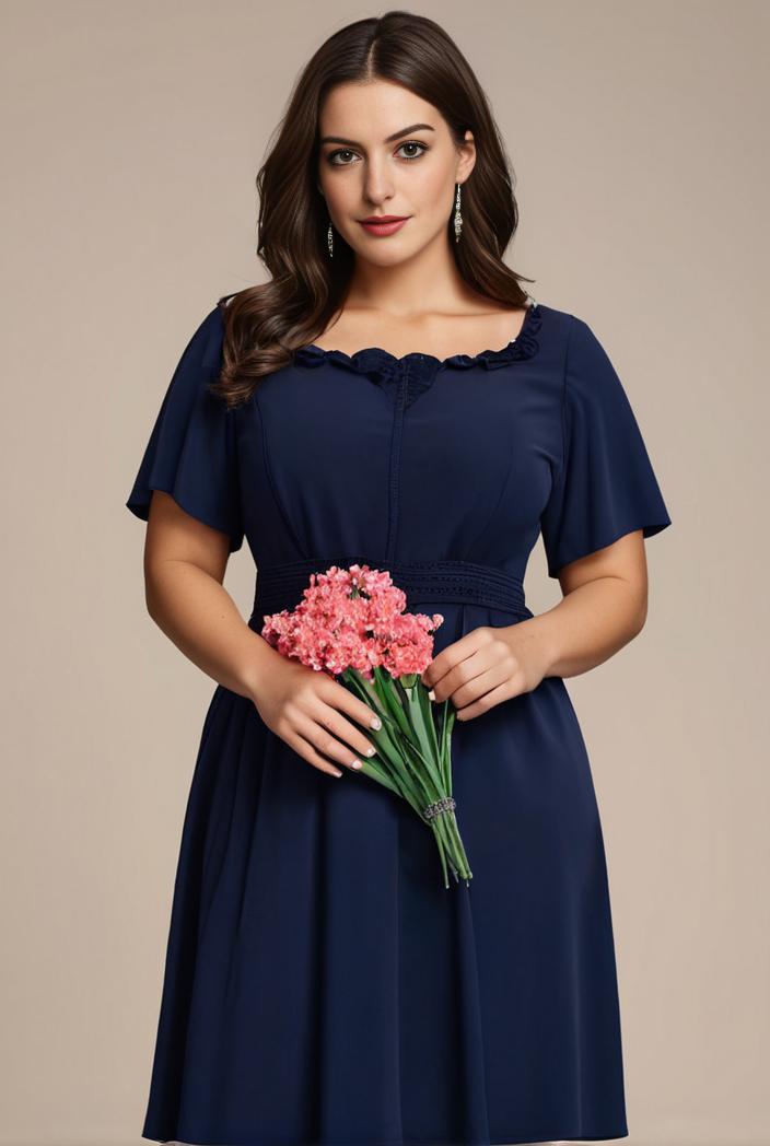 plus size simple chiffon pleated a line round neckline bridesmaid dress 149807