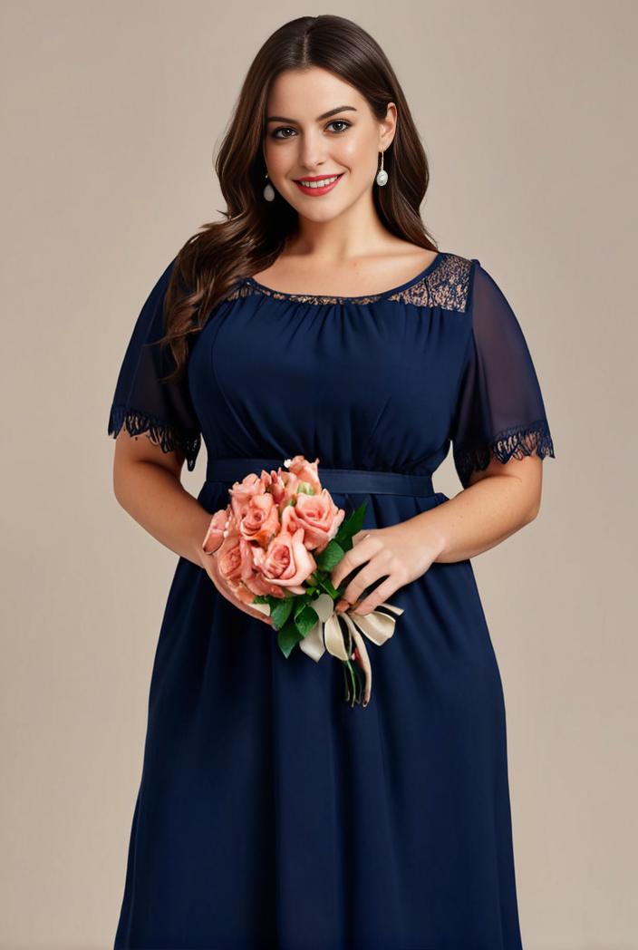 plus size simple chiffon pleated a line round neckline bridesmaid dress 149810