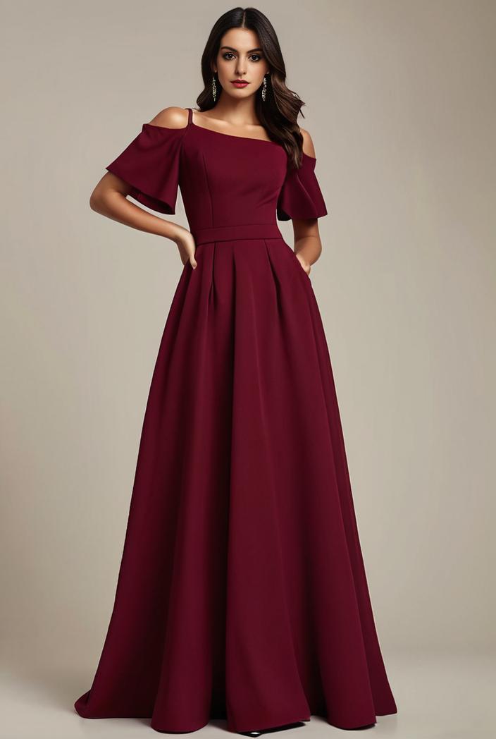 plus size simple chiffon pleated a line round neckline bridesmaid dress 149821