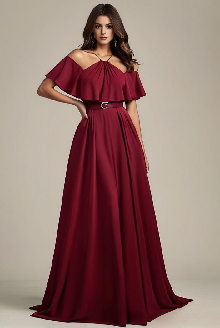 plus size simple chiffon pleated a line round neckline bridesmaid dress 149822