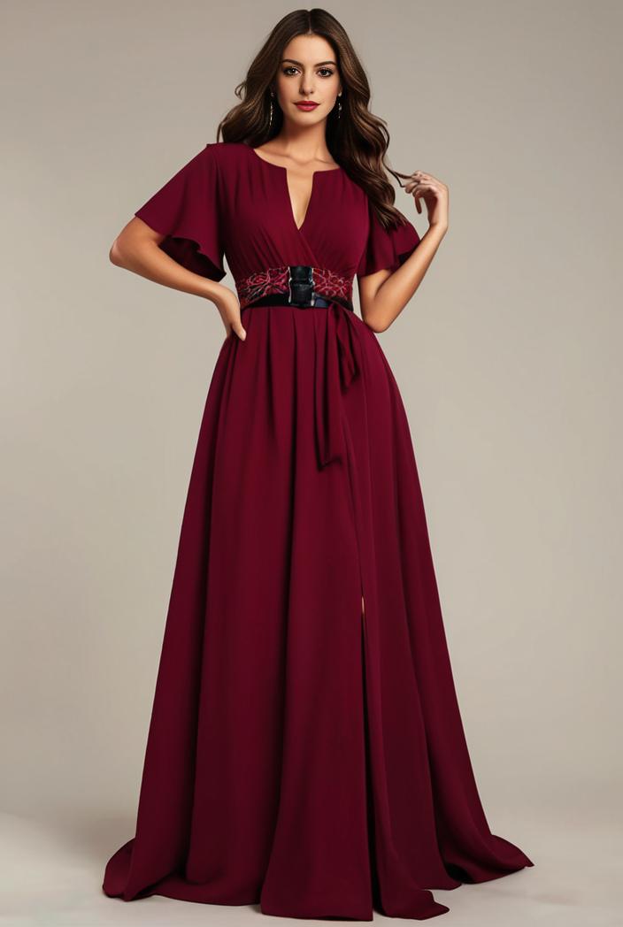 plus size simple chiffon pleated a line round neckline bridesmaid dress 149823
