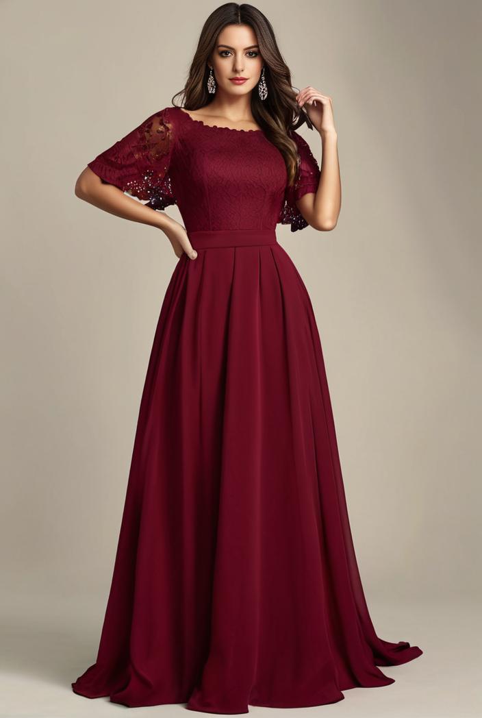 plus size simple chiffon pleated a line round neckline bridesmaid dress 149825