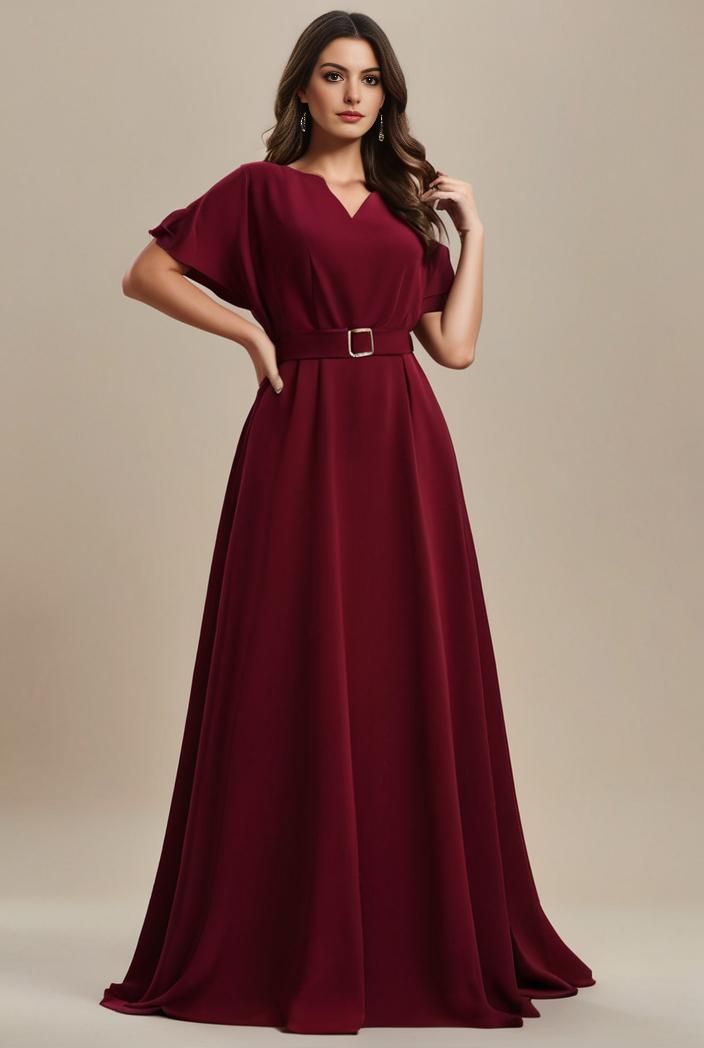plus size simple chiffon pleated a line round neckline bridesmaid dress 149826