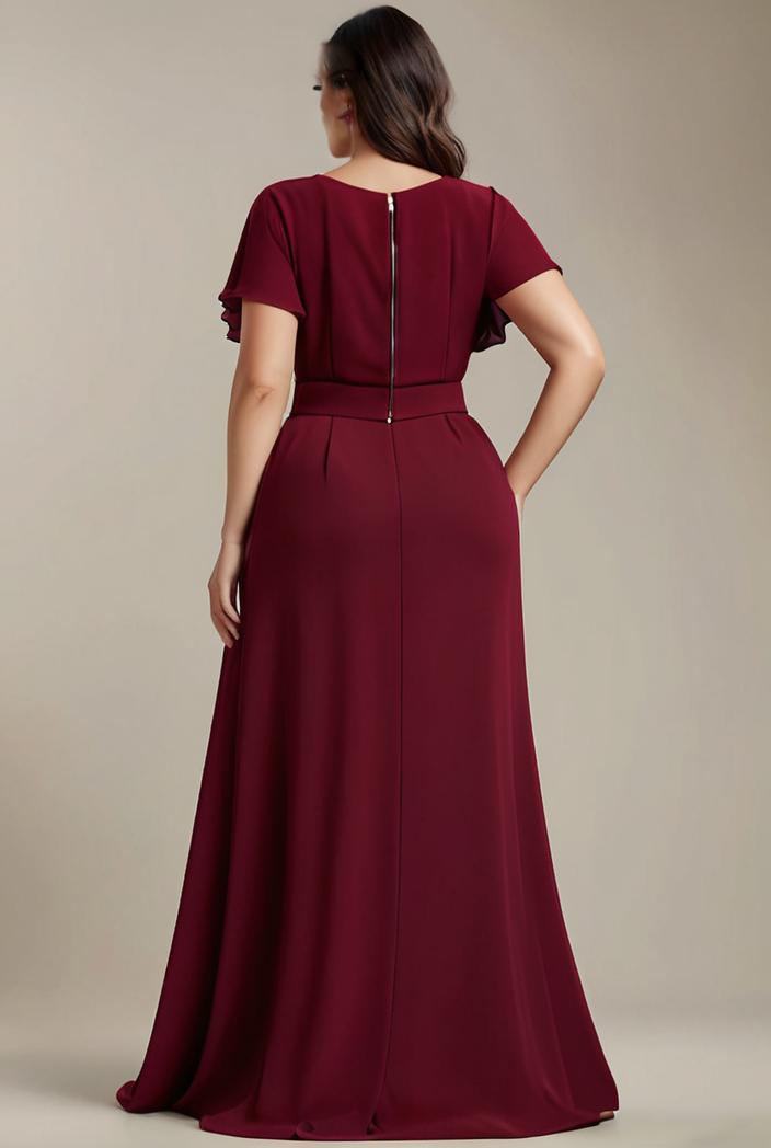 plus size simple chiffon pleated a line round neckline bridesmaid dress 149829