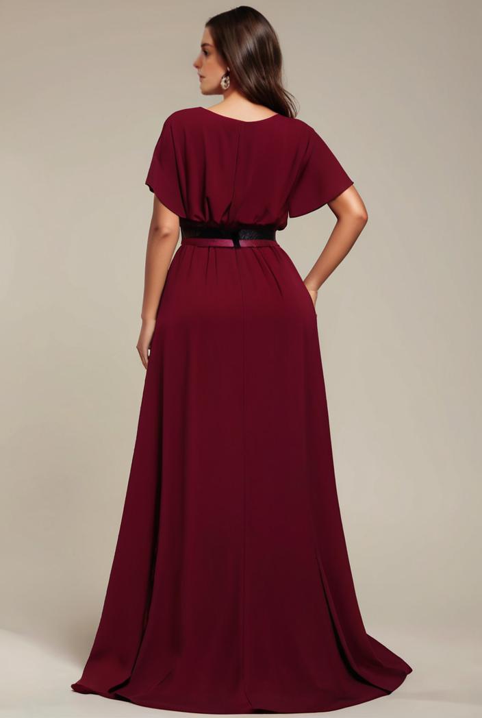 plus size simple chiffon pleated a line round neckline bridesmaid dress 149831
