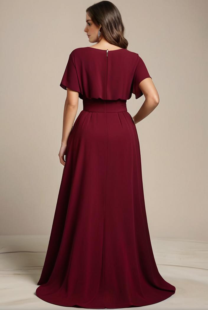 plus size simple chiffon pleated a line round neckline bridesmaid dress 149832