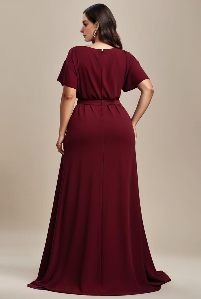 plus size simple chiffon pleated a line round neckline bridesmaid dress 149835