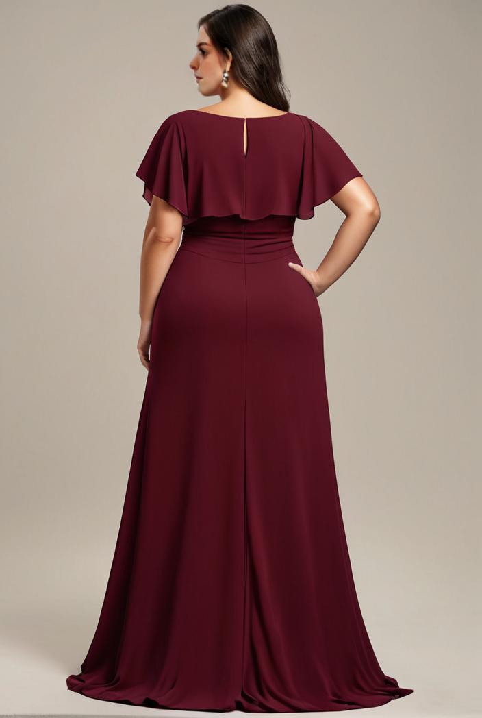 plus size simple chiffon pleated a line round neckline bridesmaid dress 149833