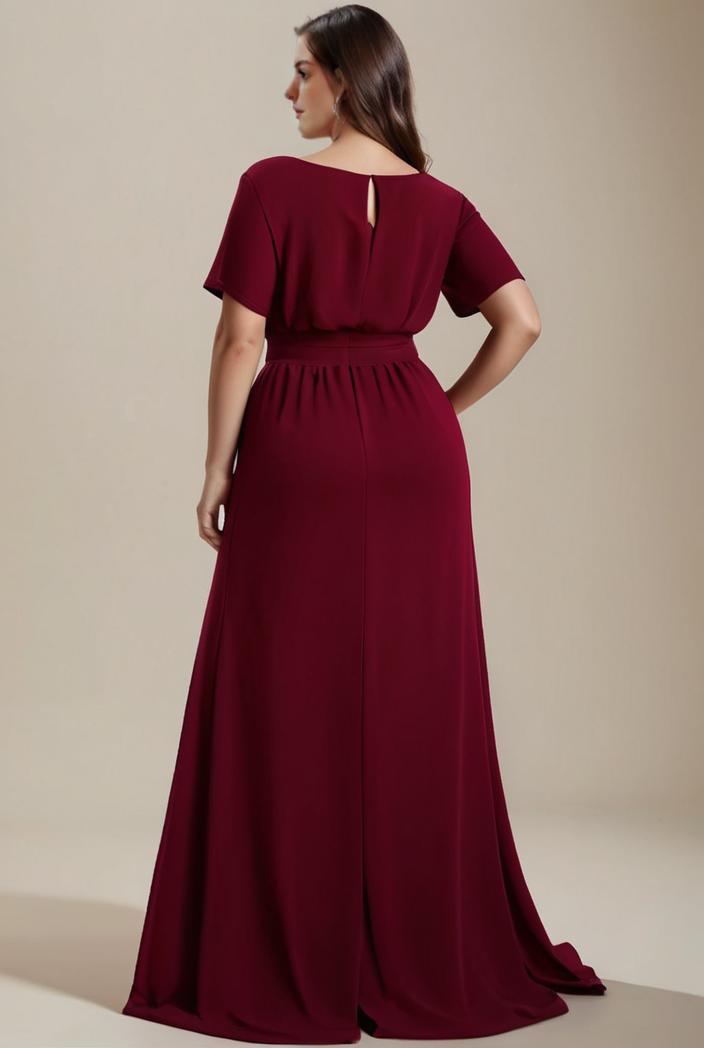 plus size simple chiffon pleated a line round neckline bridesmaid dress 149836