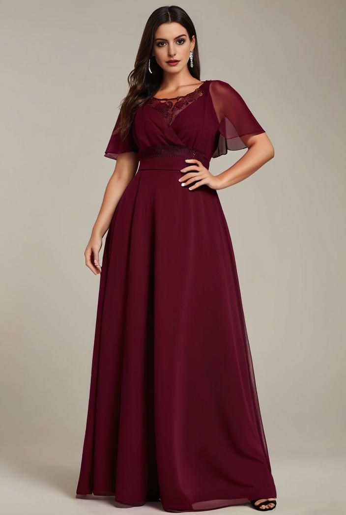 plus size simple chiffon pleated a line round neckline bridesmaid dress 149837