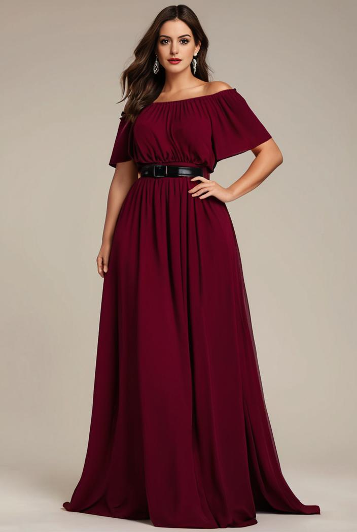 plus size simple chiffon pleated a line round neckline bridesmaid dress 149839