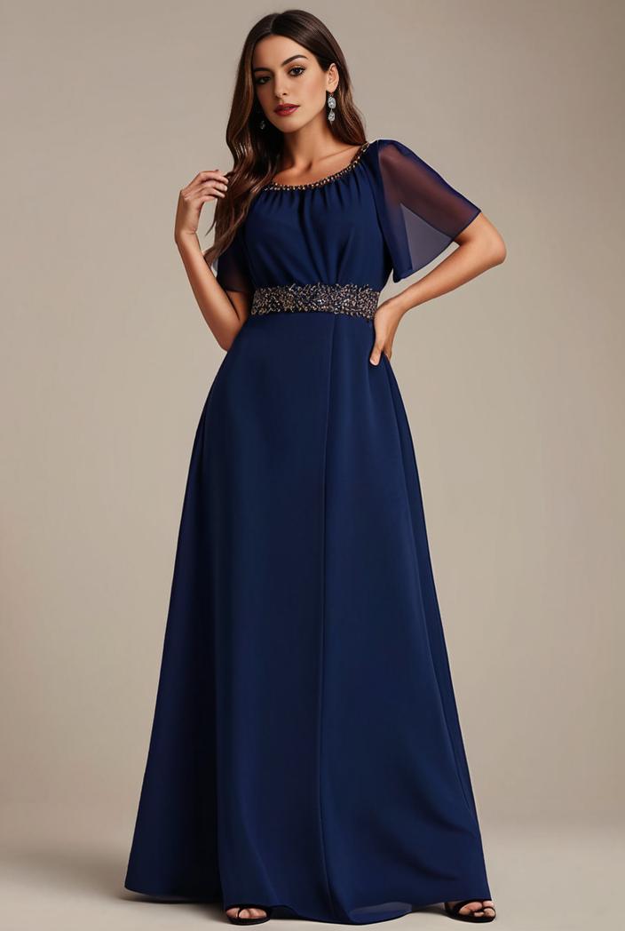 plus size simple chiffon pleated a line round neckline bridesmaid dress 149844