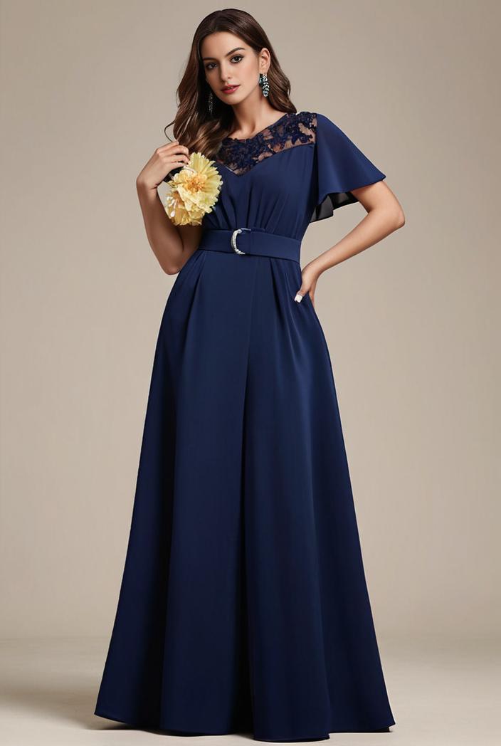 plus size simple chiffon pleated a line round neckline bridesmaid dress 149845