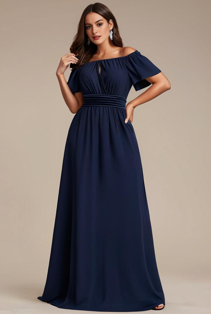 plus size simple chiffon pleated a line round neckline bridesmaid dress 149846