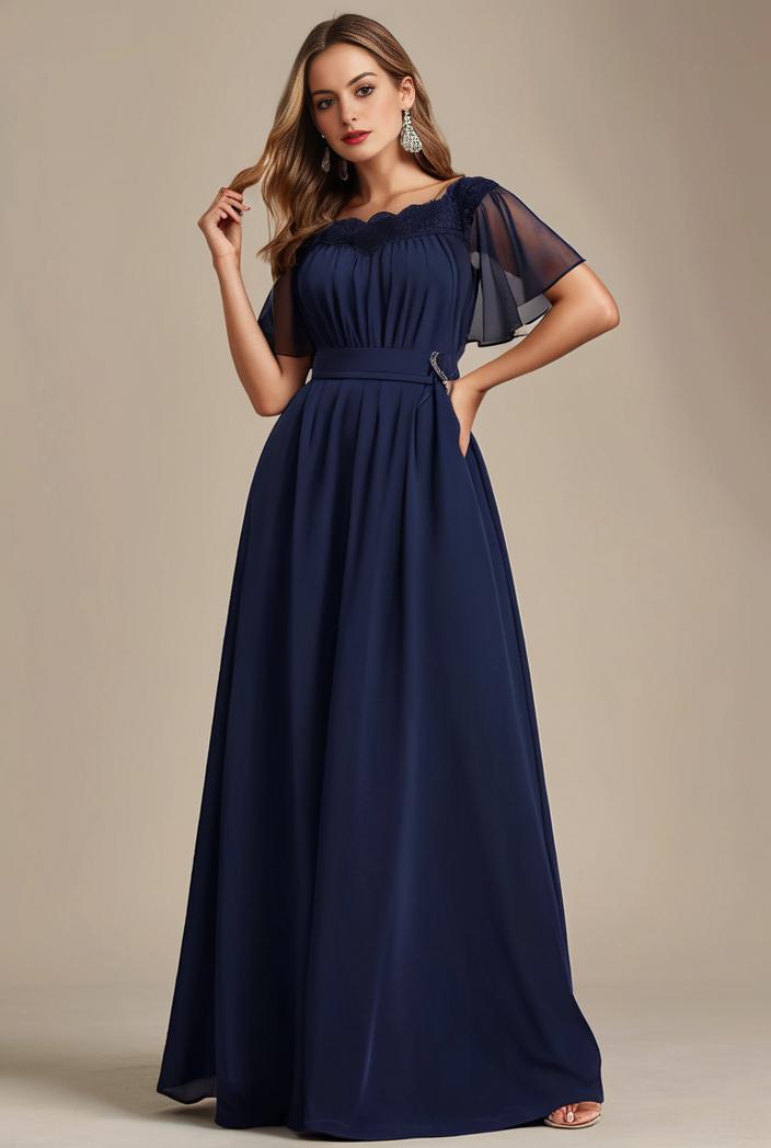 plus size simple chiffon pleated a line round neckline bridesmaid dress 149849