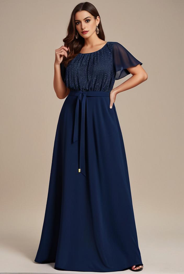 plus size simple chiffon pleated a line round neckline bridesmaid dress 149851
