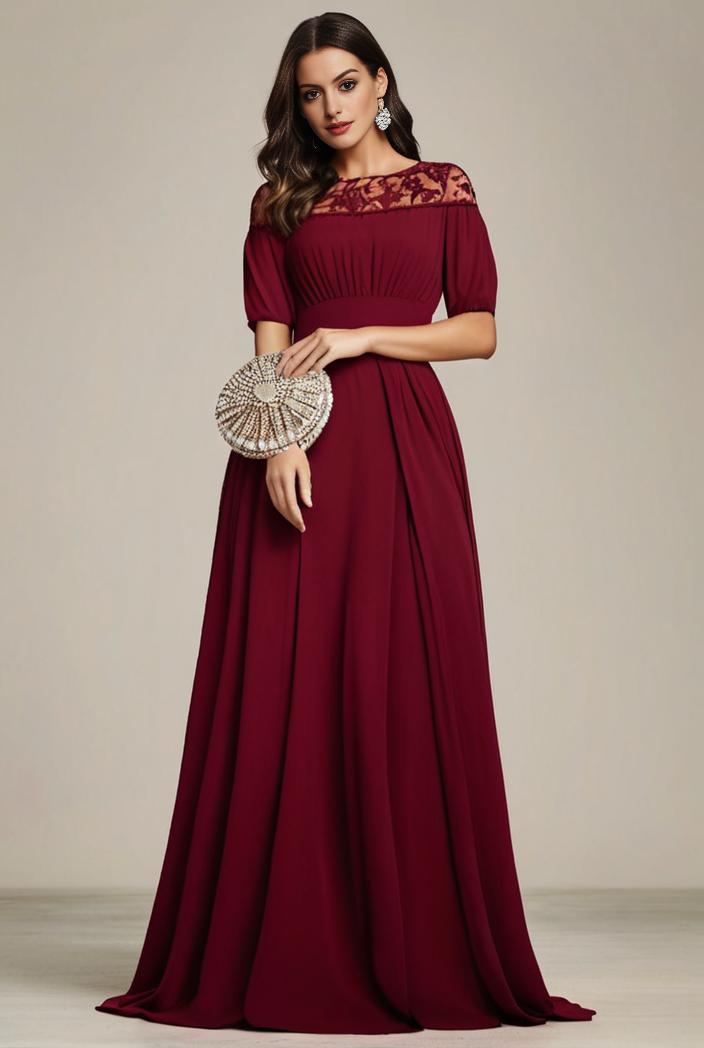 plus size simple chiffon pleated a line round neckline bridesmaid dress 149854
