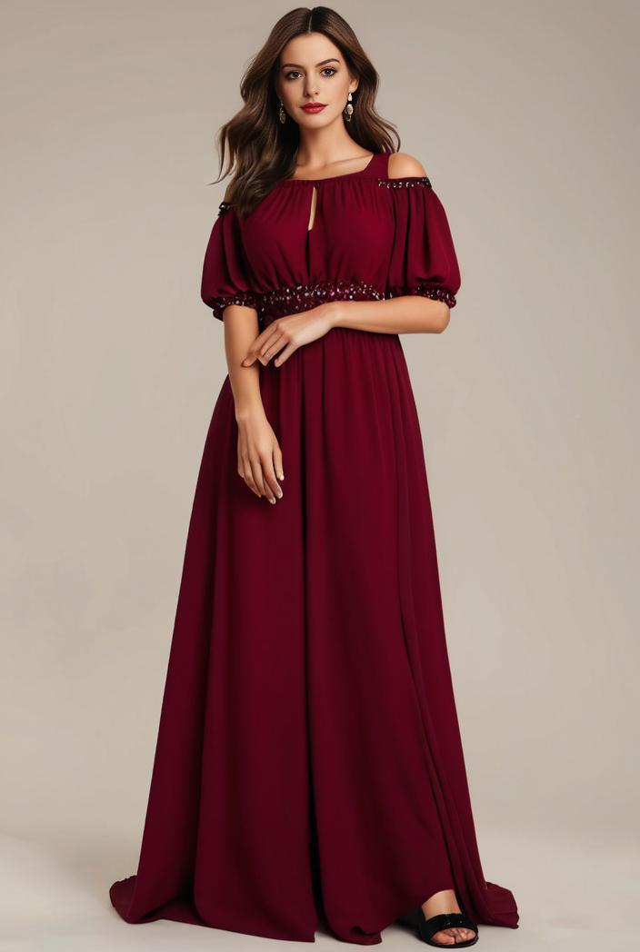plus size simple chiffon pleated a line round neckline bridesmaid dress 149855
