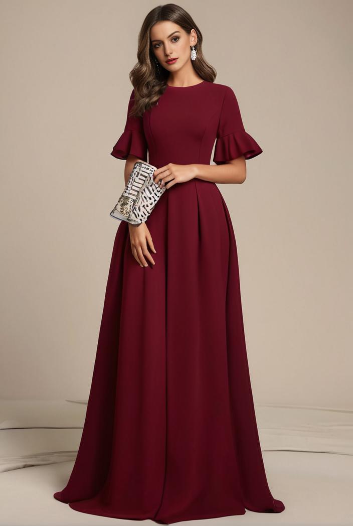 plus size simple chiffon pleated a line round neckline bridesmaid dress 149859