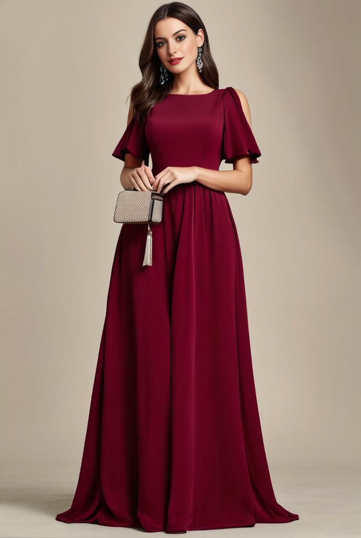 plus size simple chiffon pleated a line round neckline bridesmaid dress 149856