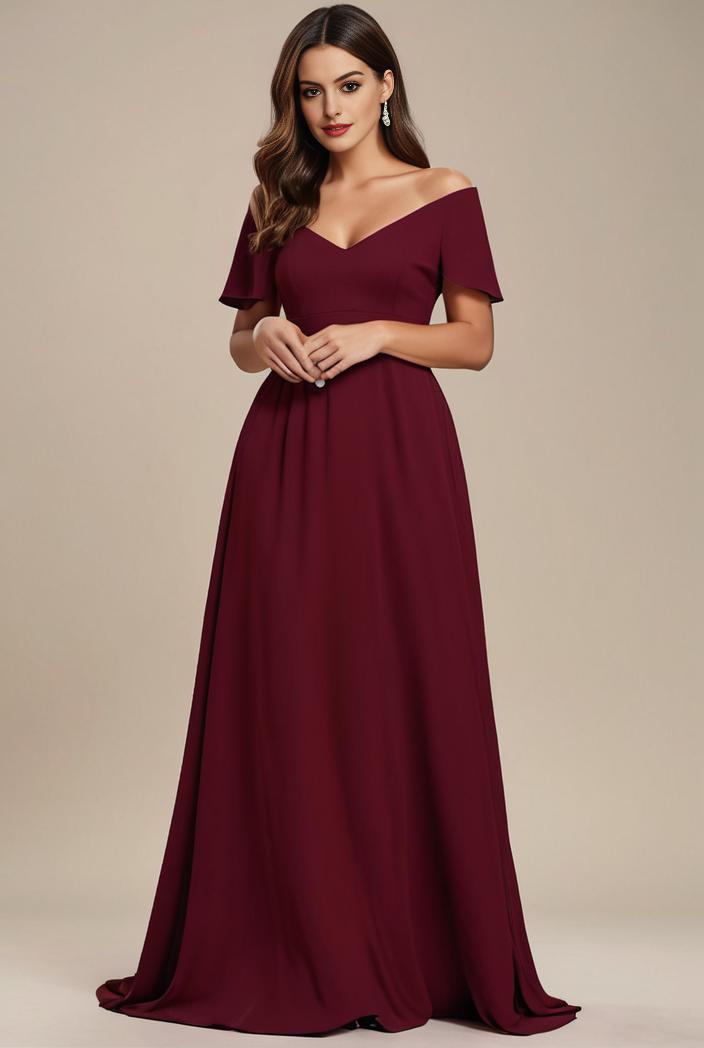 plus size simple chiffon pleated a line round neckline bridesmaid dress 149858