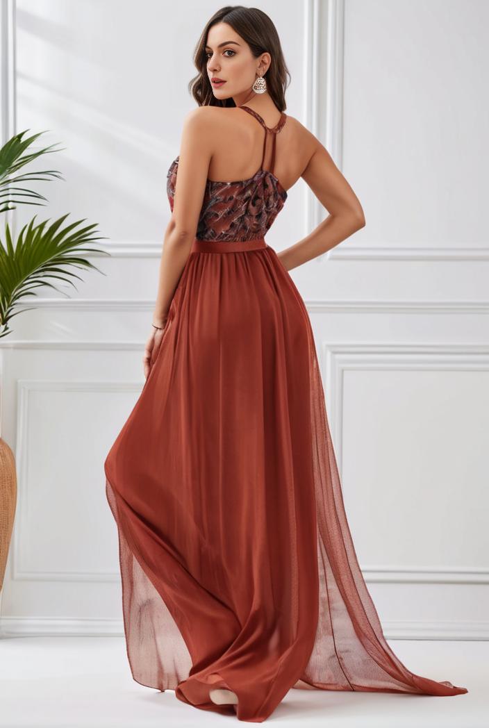 sleeveless v back tulle high low sequin appliques evening dresses 110682