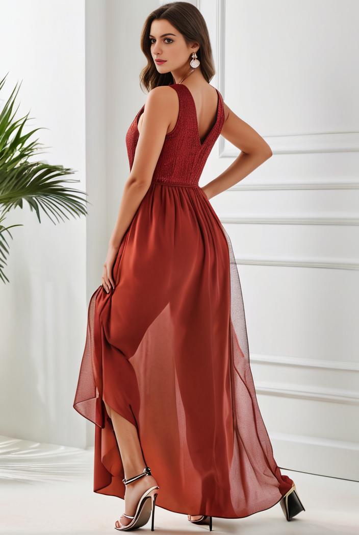 sleeveless v back tulle high low sequin appliques evening dresses 110683